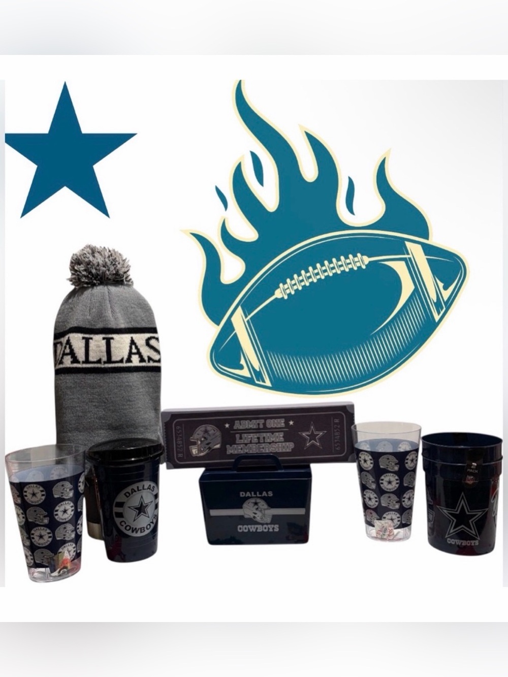Dallas Cowboys NFL Fan 6pc Set -Official License (Gray and Blue)